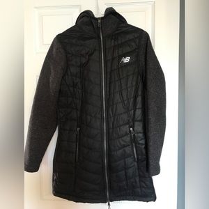 NEW BALANCE black women’s fall jacket with hood. Size small.